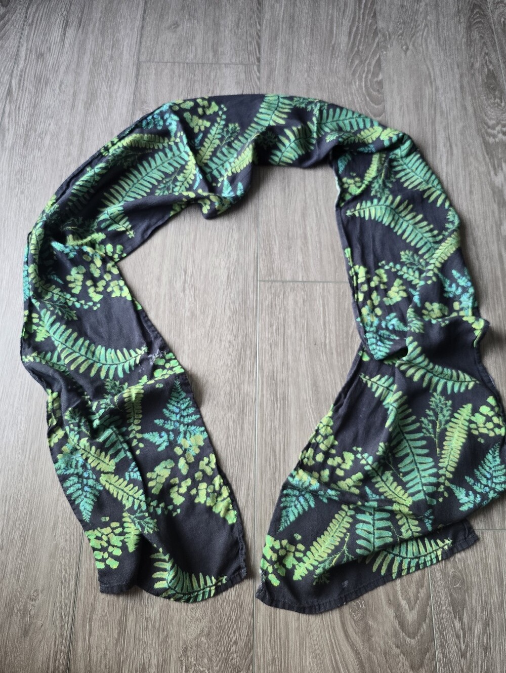 Nina J Designs Fern Botanical Print Scarf Cotton Green Black Long Wearable Art